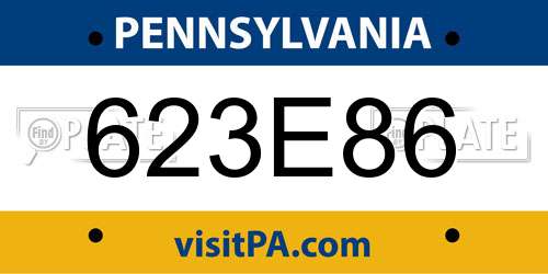 623E86 Pennsylvania License Plate