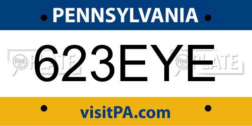 623EYE Pennsylvania License Plate