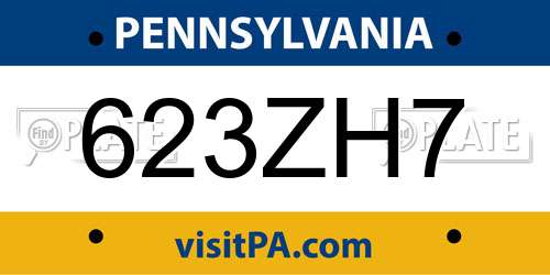 623ZH7 Pennsylvania License Plate