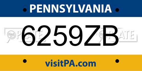 6259ZB Pennsylvania License Plate