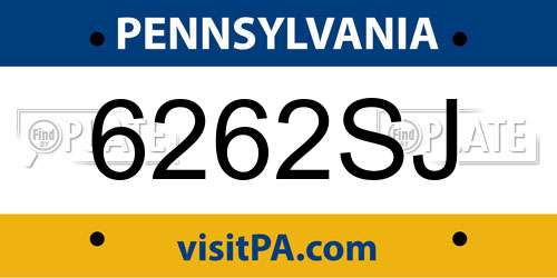 6262SJ Pennsylvania License Plate