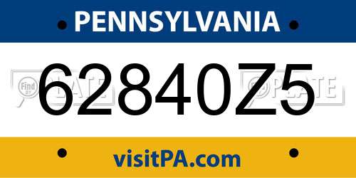 62840Z5 Pennsylvania License Plate