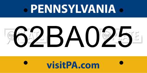 62BA025 Pennsylvania License Plate