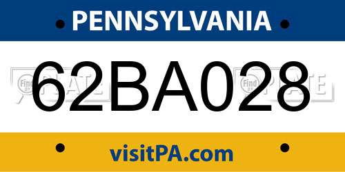 62BA028 Pennsylvania License Plate