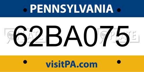 62BA075 Pennsylvania License Plate