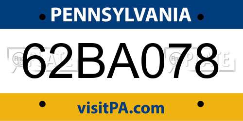 62BA078 Pennsylvania License Plate