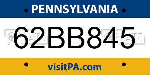 62BB845 Pennsylvania License Plate