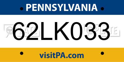62LK033 Pennsylvania License Plate