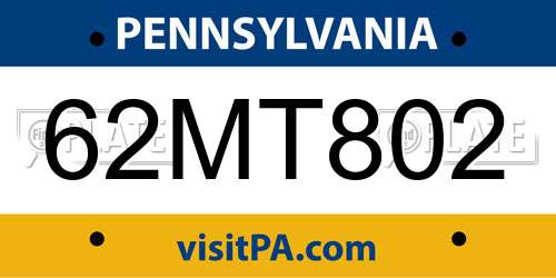 62MT802 Pennsylvania License Plate