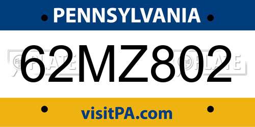 62MZ802 Pennsylvania License Plate