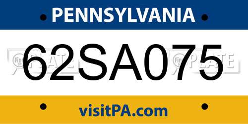 62SA075 Pennsylvania License Plate