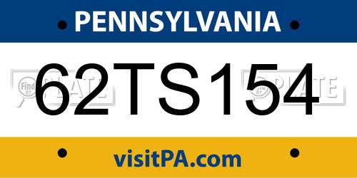 62TS154 Pennsylvania License Plate
