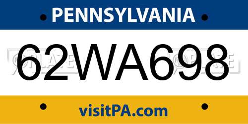 62WA698 Pennsylvania License Plate
