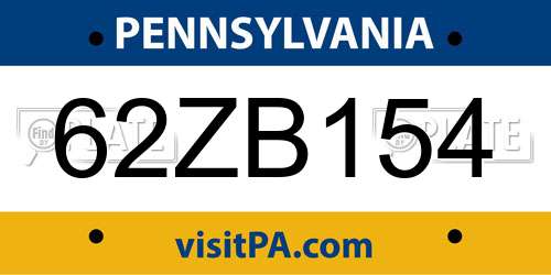 62ZB154 Pennsylvania License Plate