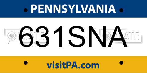 631SNA Pennsylvania License Plate