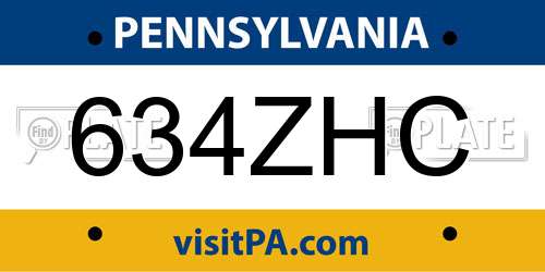 634ZHC Pennsylvania License Plate