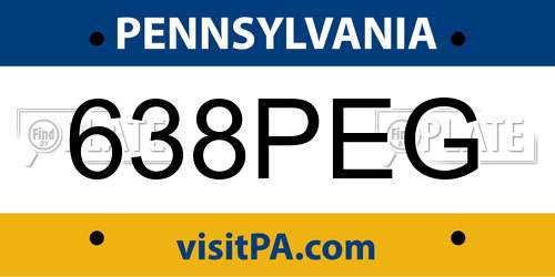 638PEG Pennsylvania License Plate