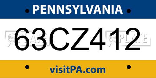 63CZ412 Pennsylvania License Plate