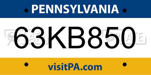63KB850 Pennsylvania License Plate