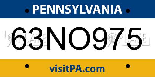 63NO975 Pennsylvania License Plate