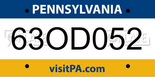 63OD052 Pennsylvania License Plate