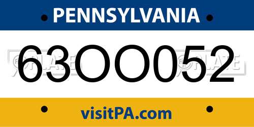 63OO052 Pennsylvania License Plate