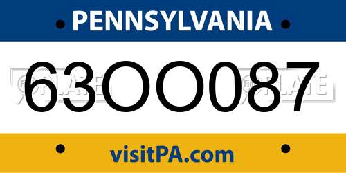 63OO087 Pennsylvania License Plate
