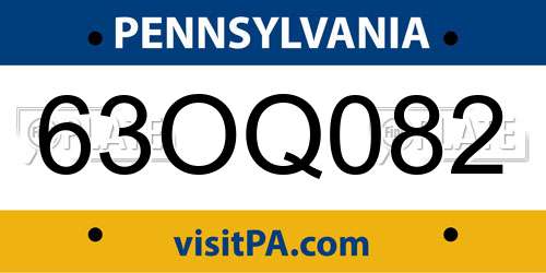 63OQ082 Pennsylvania License Plate