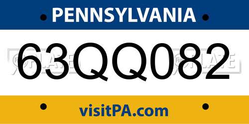 63QQ082 Pennsylvania License Plate