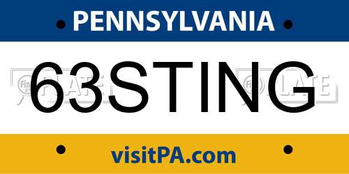 63STING Pennsylvania License Plate