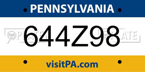 644Z98 Pennsylvania License Plate