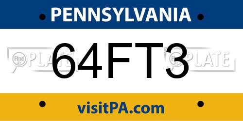 64FT3 Pennsylvania License Plate