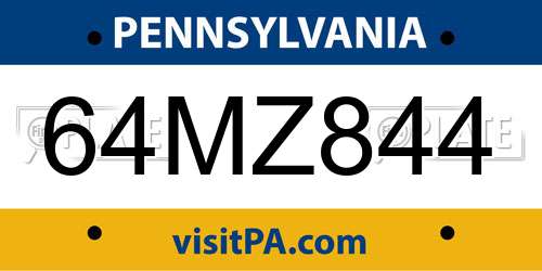 64MZ844 Pennsylvania License Plate