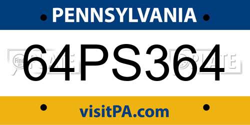 64PS364 Pennsylvania License Plate