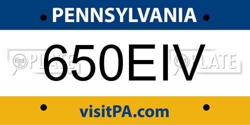 650EIV Pennsylvania License Plate