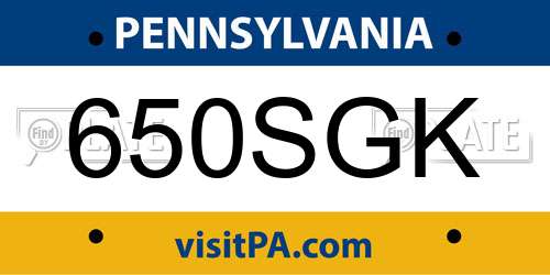 650SGK Pennsylvania License Plate