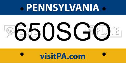 650SGO Pennsylvania License Plate