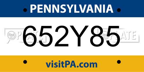 652Y85 Pennsylvania License Plate