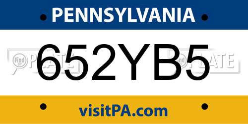 652YB5 Pennsylvania License Plate