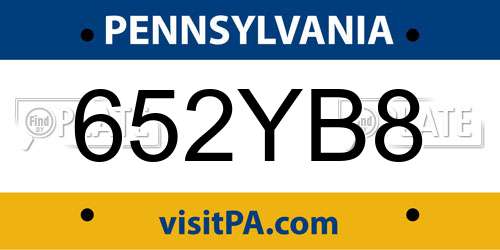 652YB8 Pennsylvania License Plate