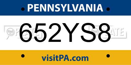 652YS8 Pennsylvania License Plate
