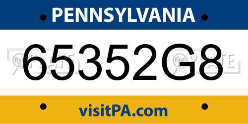 65352G8 Pennsylvania License Plate