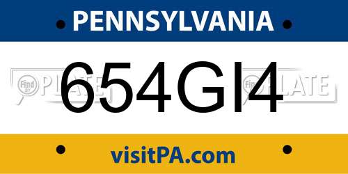 654GI4 Pennsylvania License Plate