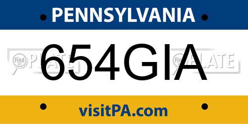 654GIA Pennsylvania License Plate