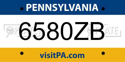 6580ZB Pennsylvania License Plate