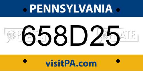 658D25 Pennsylvania License Plate