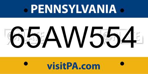 65AW554 Pennsylvania License Plate