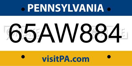 65AW884 Pennsylvania License Plate