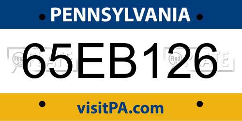 65EB126 Pennsylvania License Plate