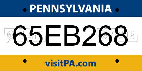 65EB268 Pennsylvania License Plate